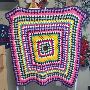 Handmade Crochet Granny Square Blanket Baby/Lap Throw, Cottagecore, Grannycore